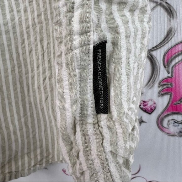 French Connection tshirt tee Striped Gray beige Button Down Shirt black - Picture 6 of 11